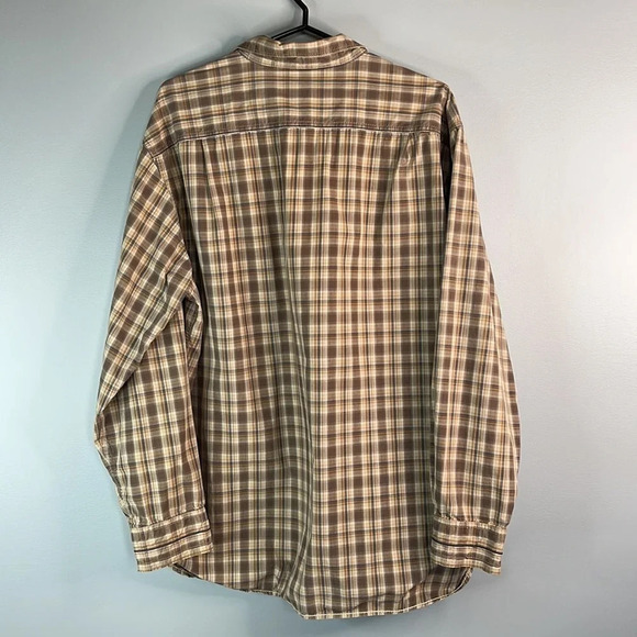 TIMBERLAND Mens Aged Washed Plaid Shirt Tan Brown Organic Cotton Long Sleeve XL - Picture 8 of 13
